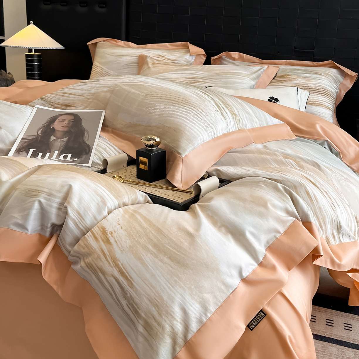 91家纺网 家纺一手货源 找家纺 置顶家纺 2026春夏新款数码印花亲肤棉系列四件套-瓦伦西亚 瓦伦西亚-暖橙