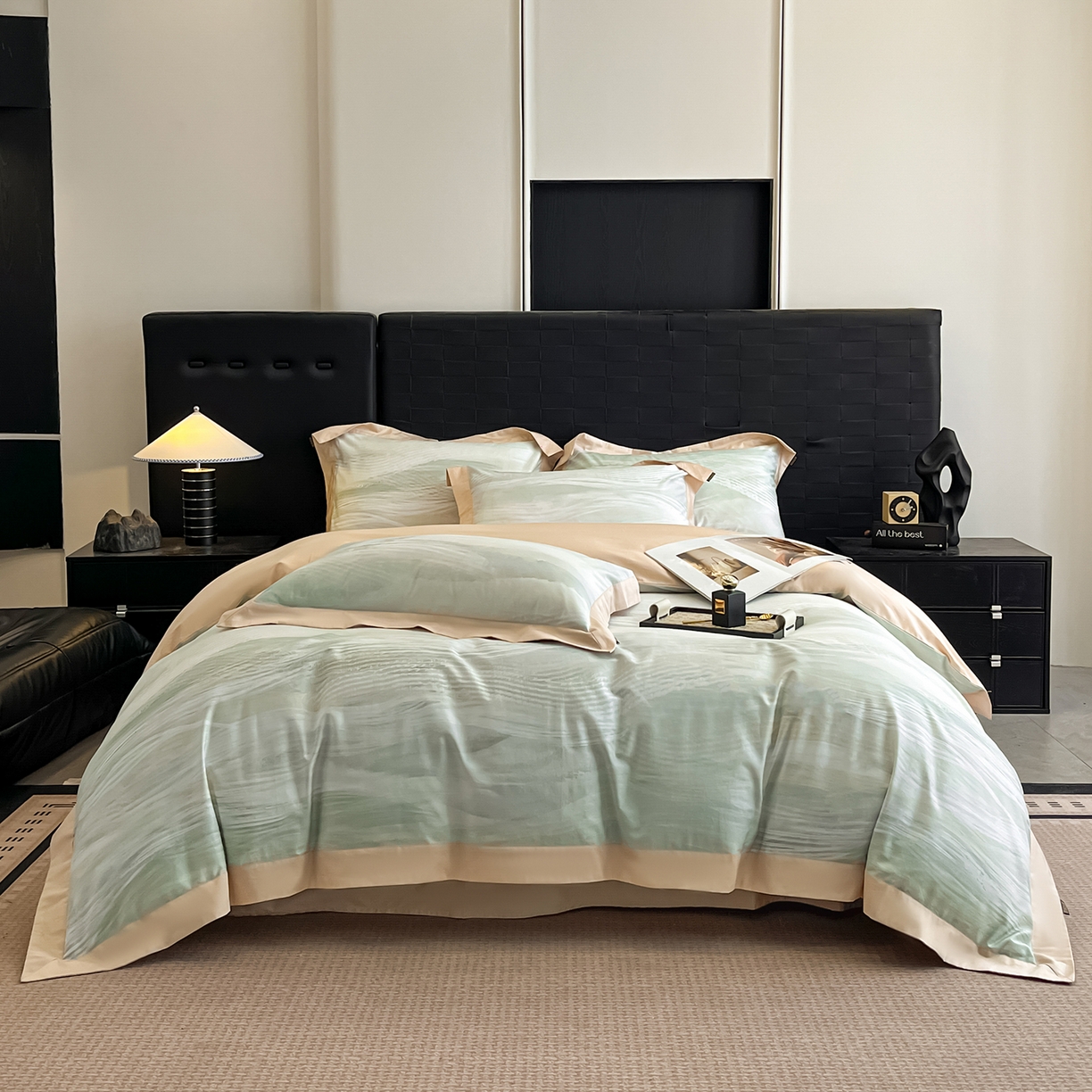 91家纺网 家纺一手货源 找家纺 置顶家纺 2026春夏新款数码印花亲肤棉系列四件套-瓦伦西亚 瓦伦西亚-浅香槟