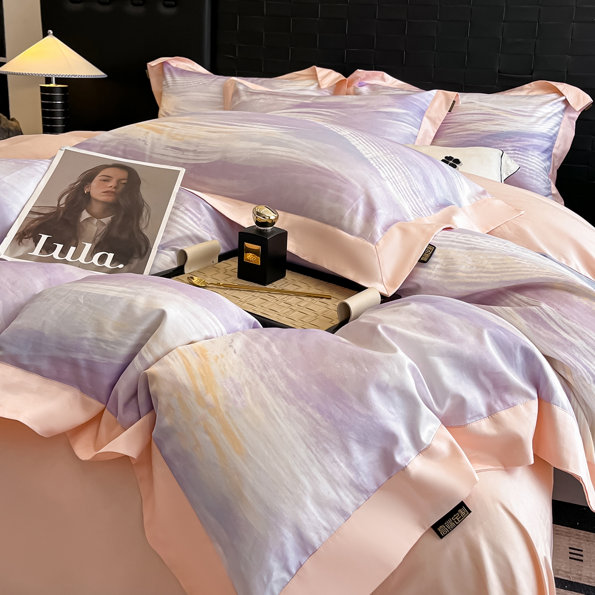 91家纺网 家纺一手货源 找家纺 置顶家纺 2026春夏新款数码印花亲肤棉系列四件套-瓦伦西亚 瓦伦西亚-香芋紫