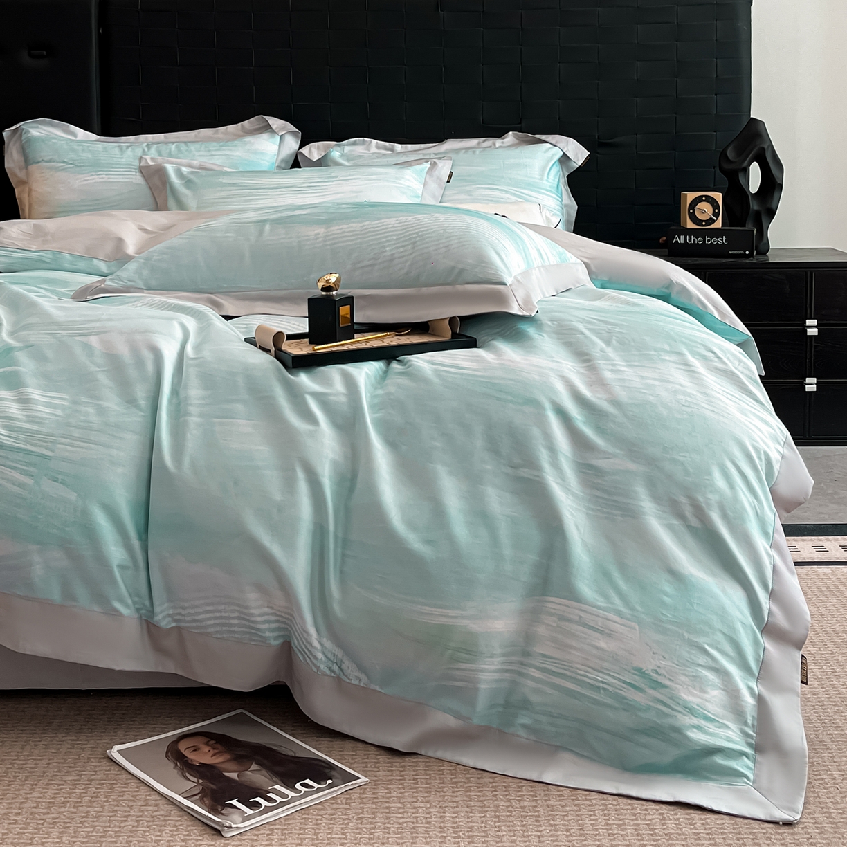 91家纺网 家纺一手货源 找家纺 置顶家纺 2026春夏新款数码印花亲肤棉系列四件套-瓦伦西亚 瓦伦西亚-山灰