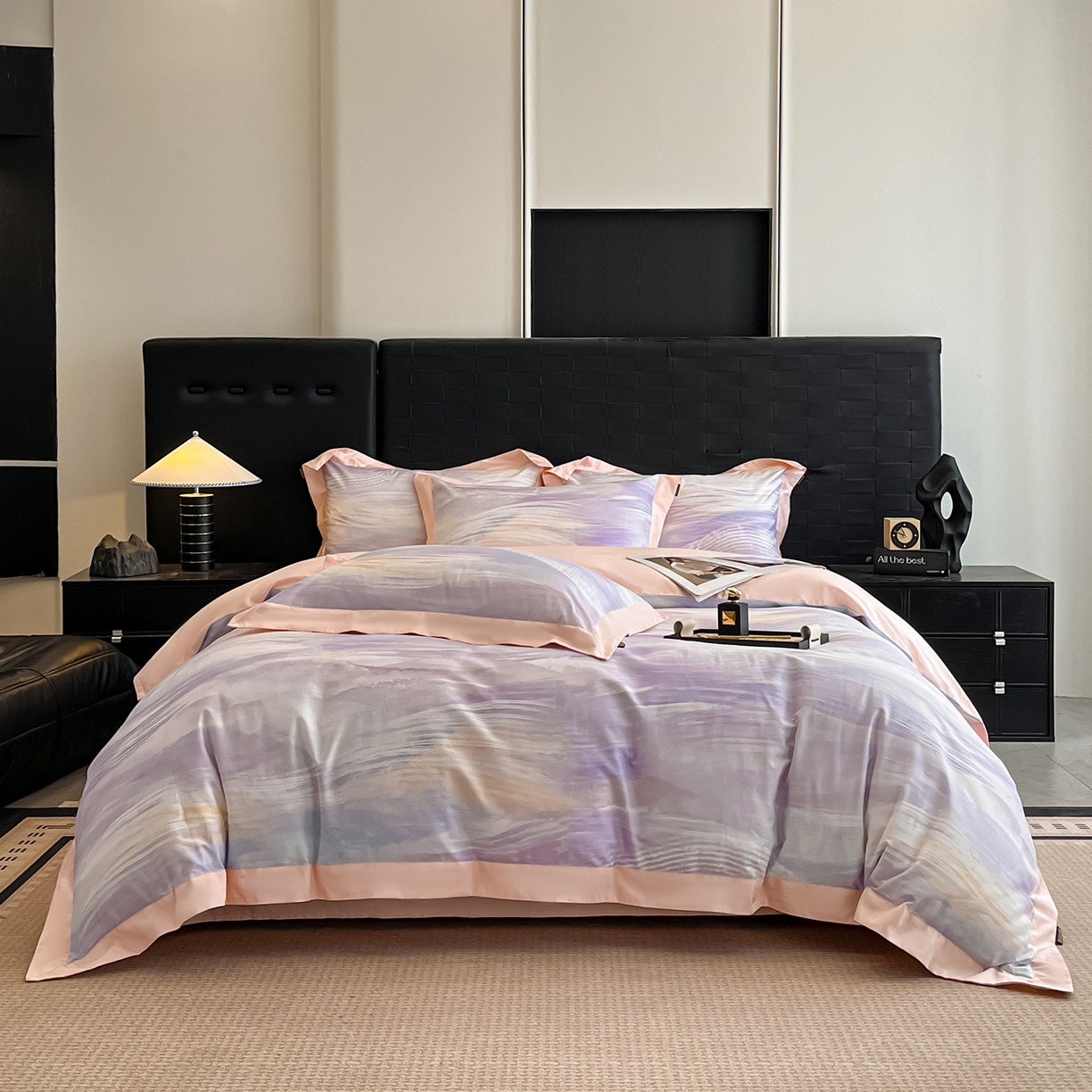 91家纺网 家纺一手货源 找家纺 置顶家纺 2026春夏新款数码印花亲肤棉系列四件套-瓦伦西亚 瓦伦西亚-香芋紫