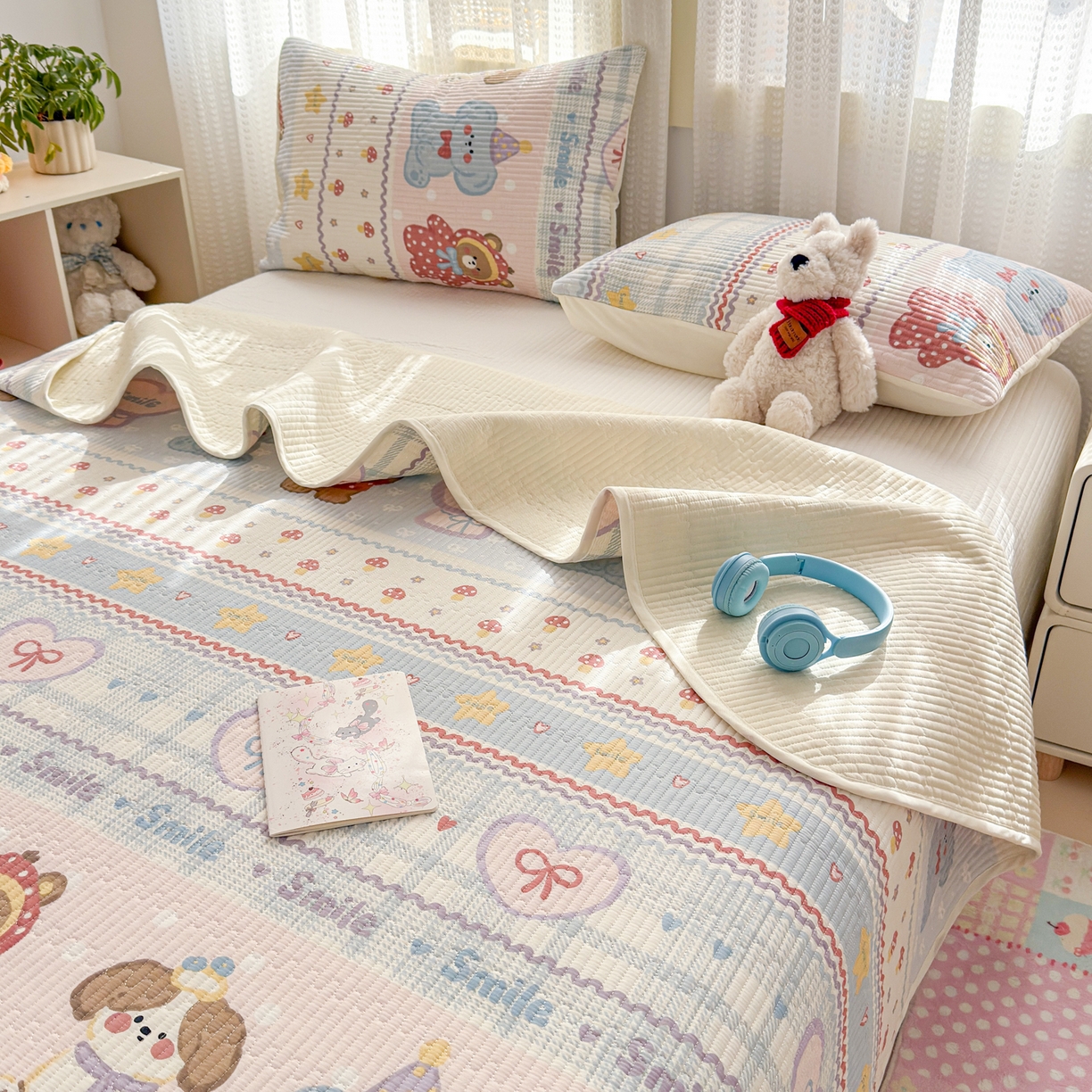 91家纺网 家纺一手货源 找家纺 妮可 2026新款热款花型印花全棉夹棉多功能床垫-床盖 童趣