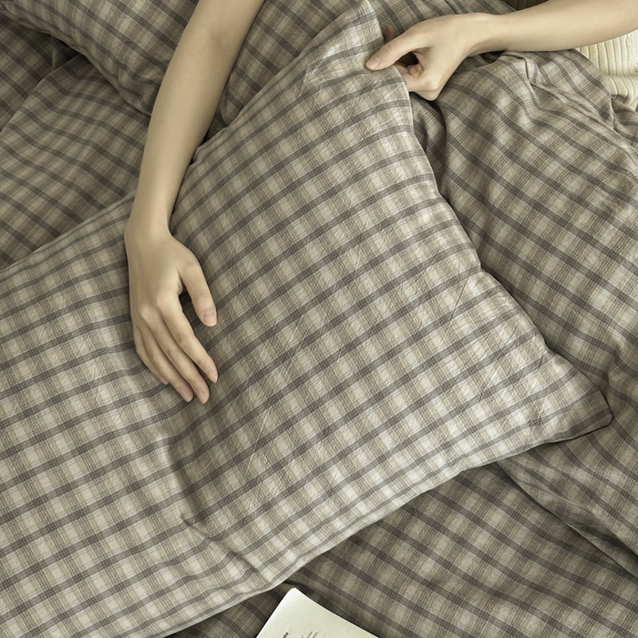 91家纺网 家纺一手货源 找家纺 ab家纺 2026新款色织水洗棉全棉四件套 北泽-米灰