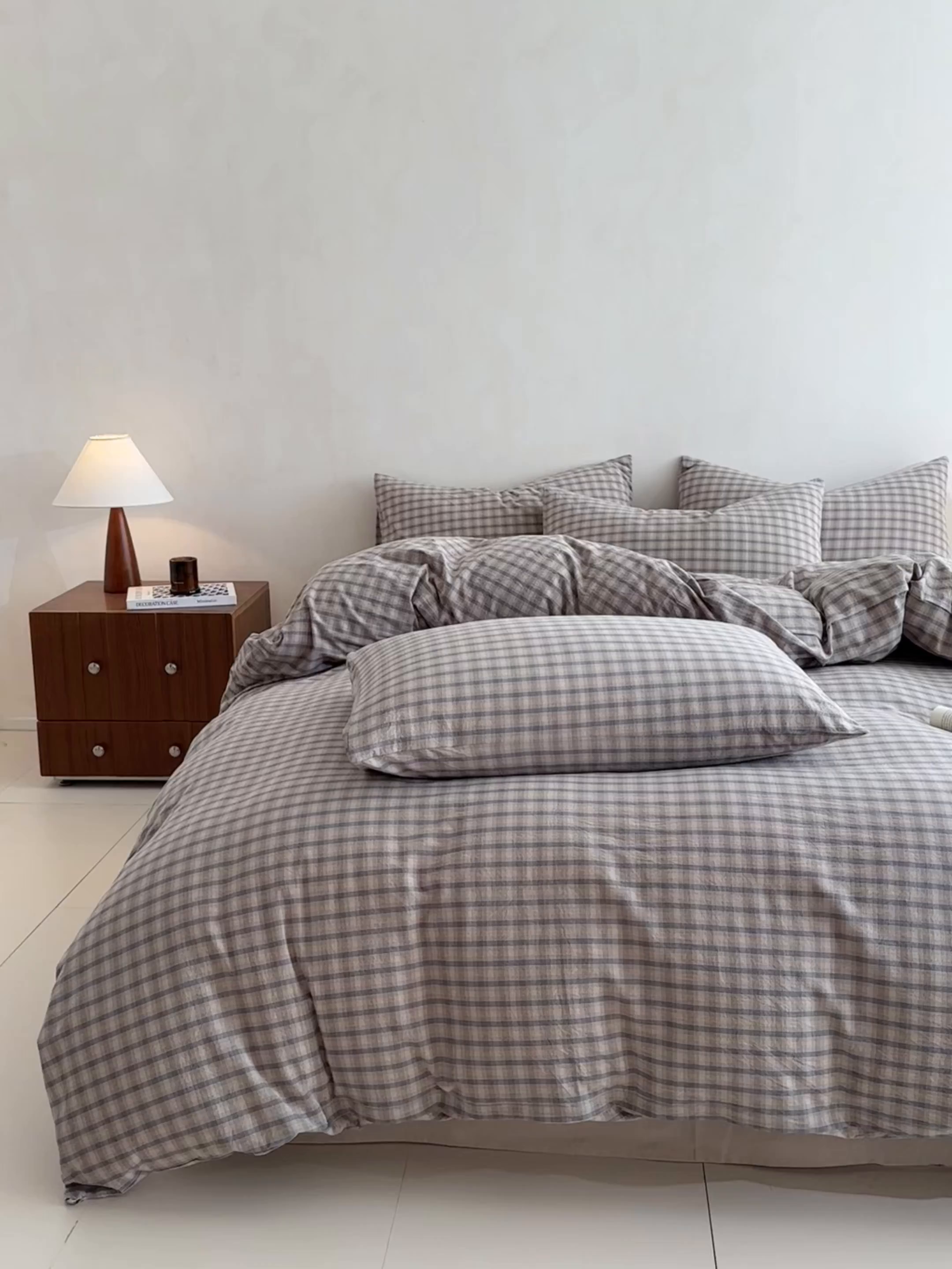 91家纺网 家纺一手货源 找家纺 ab家纺 2026新款色织水洗棉全棉四件套 北泽-米灰