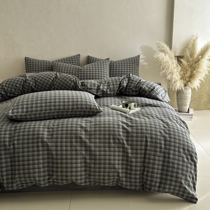 91家纺网 家纺一手货源 找家纺 ab家纺 2026新款色织水洗棉全棉四件套 黄昏-蓝