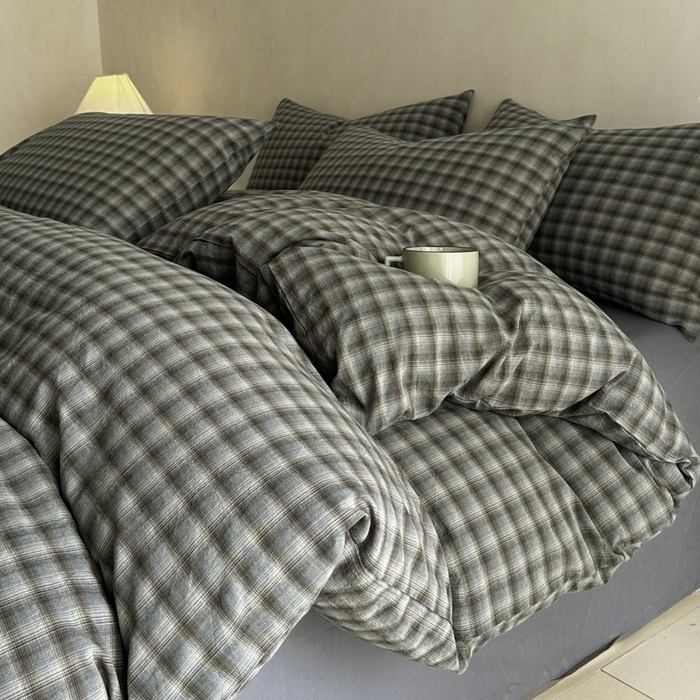 91家纺网 家纺一手货源 找家纺 ab家纺 2026新款色织水洗棉全棉四件套 黄昏-蓝