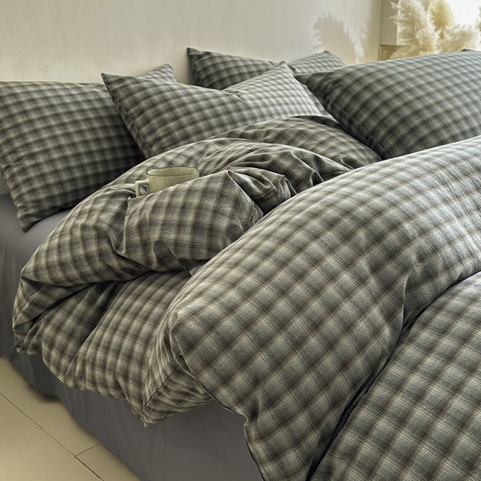 91家纺网 家纺一手货源 找家纺 ab家纺 2026新款色织水洗棉全棉四件套 黄昏-蓝