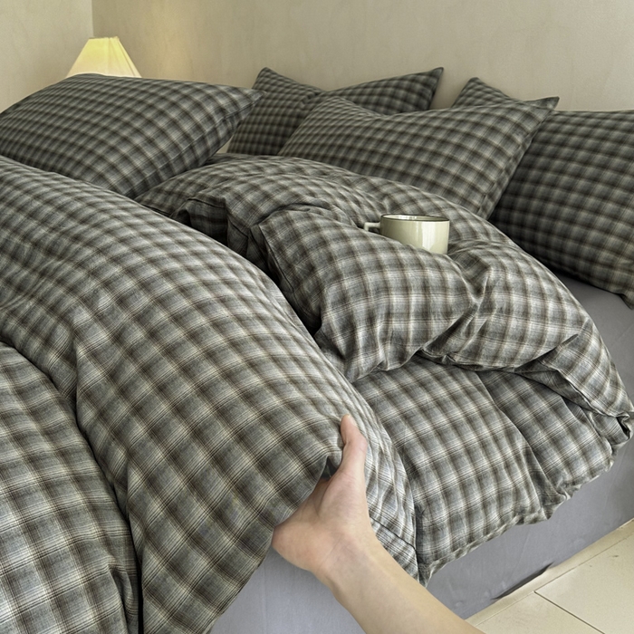 91家纺网 家纺一手货源 找家纺 ab家纺 2026新款色织水洗棉全棉四件套 黄昏-蓝