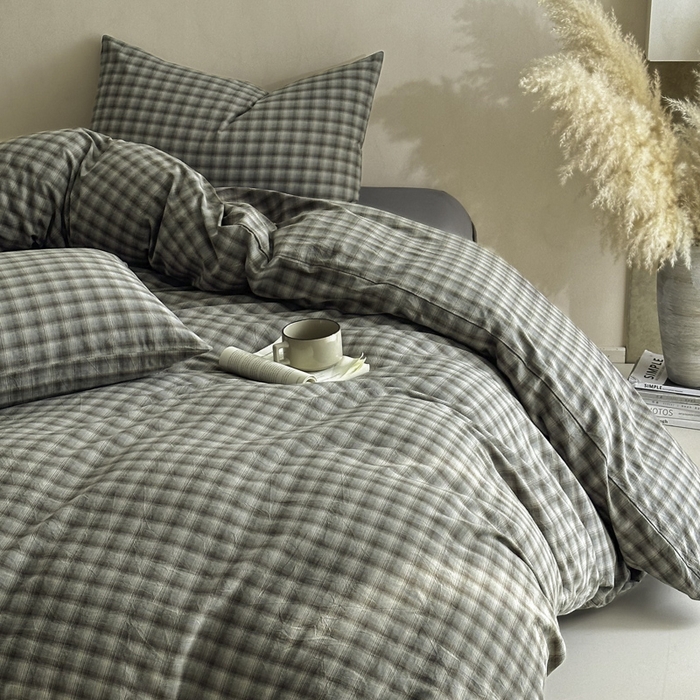 91家纺网 家纺一手货源 找家纺 ab家纺 2026新款色织水洗棉全棉四件套 黄昏-蓝