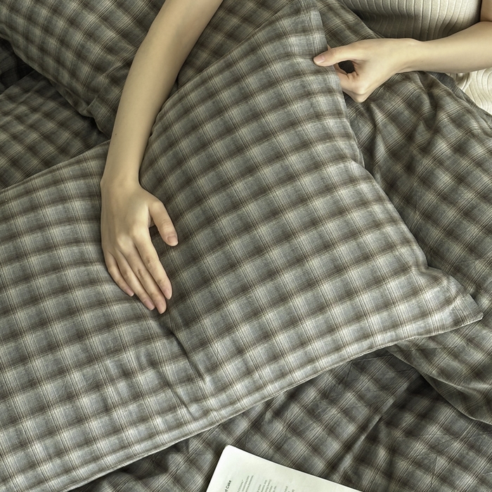 91家纺网 家纺一手货源 找家纺 ab家纺 2026新款色织水洗棉全棉四件套 黄昏-蓝