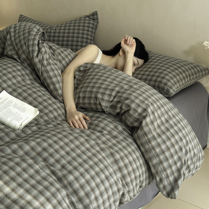 91家纺网 家纺一手货源 找家纺 ab家纺 2026新款色织水洗棉全棉四件套 黄昏-蓝