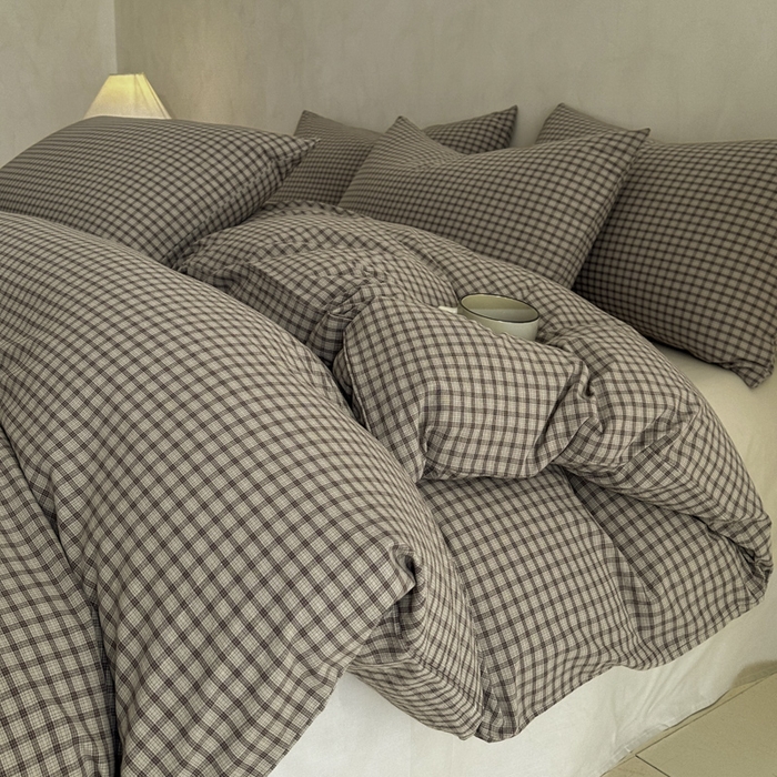 91家纺网 家纺一手货源 找家纺 ab家纺 2026新款色织水洗棉全棉四件套 空野-灰粽