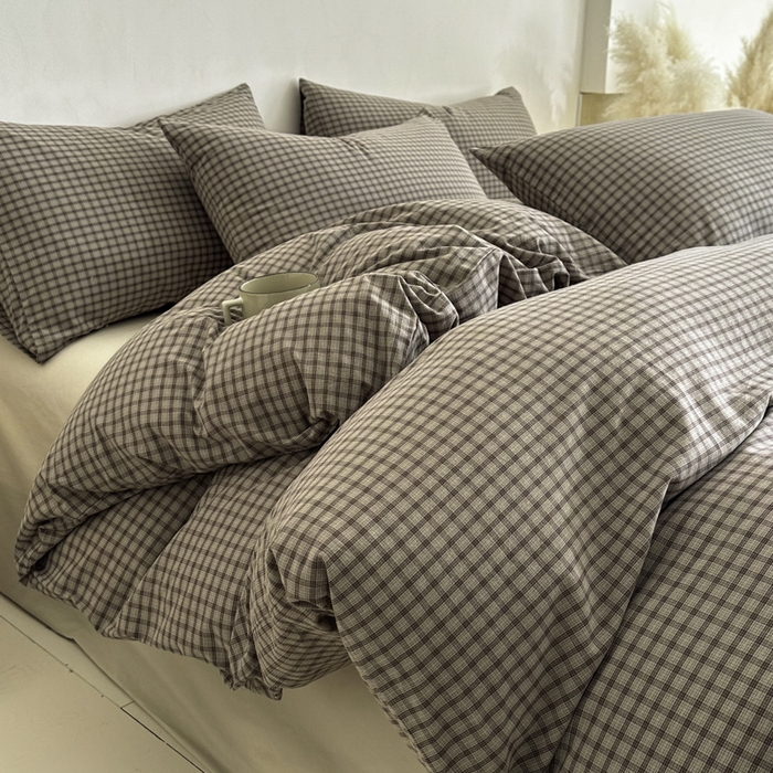 91家纺网 家纺一手货源 找家纺 ab家纺 2026新款色织水洗棉全棉四件套 空野-灰粽