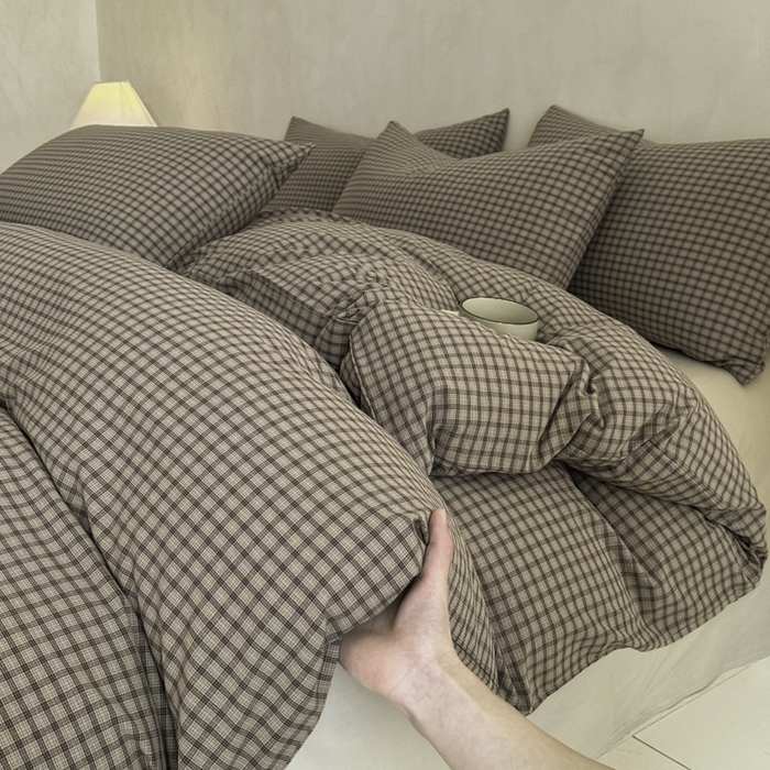 91家纺网 家纺一手货源 找家纺 ab家纺 2026新款色织水洗棉全棉四件套 空野-灰粽