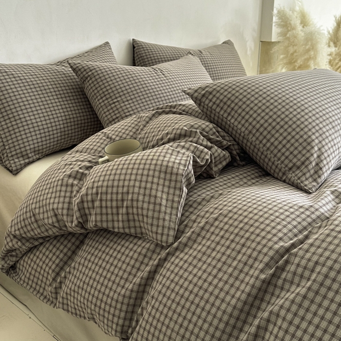 91家纺网 家纺一手货源 找家纺 ab家纺 2026新款色织水洗棉全棉四件套 空野-灰粽