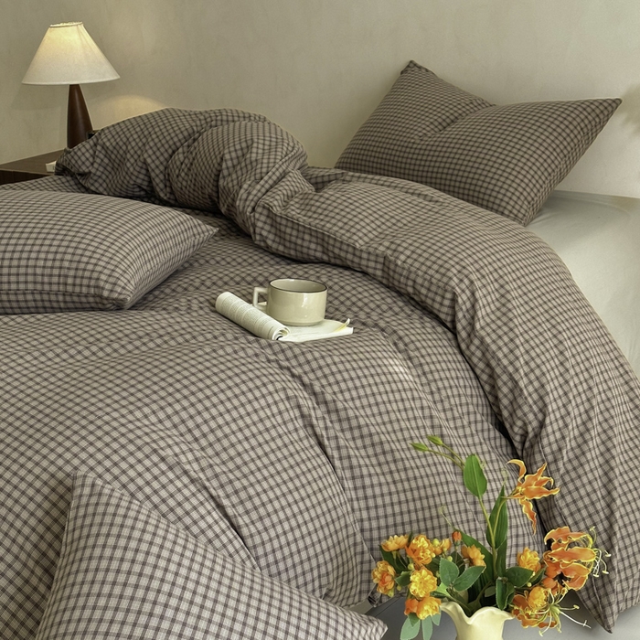 91家纺网 家纺一手货源 找家纺 ab家纺 2026新款色织水洗棉全棉四件套 空野-灰粽