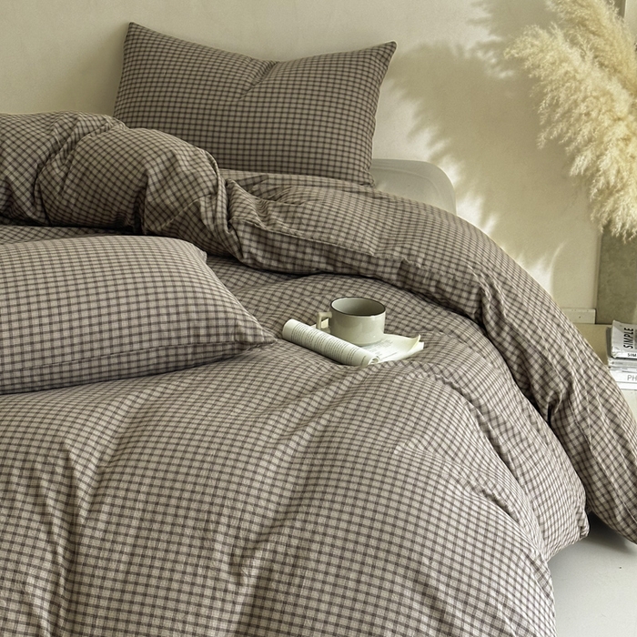 91家纺网 家纺一手货源 找家纺 ab家纺 2026新款色织水洗棉全棉四件套 空野-灰粽