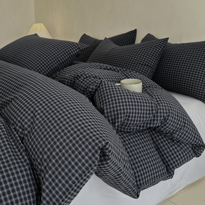 91家纺网 家纺一手货源 找家纺 ab家纺 2026新款色织水洗棉全棉四件套 空野-墨蓝