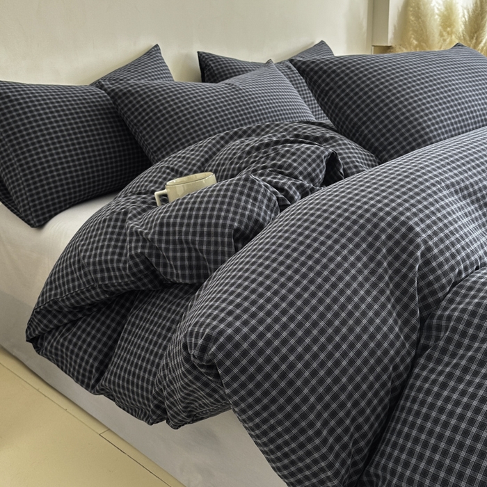 91家纺网 家纺一手货源 找家纺 ab家纺 2026新款色织水洗棉全棉四件套 空野-墨蓝