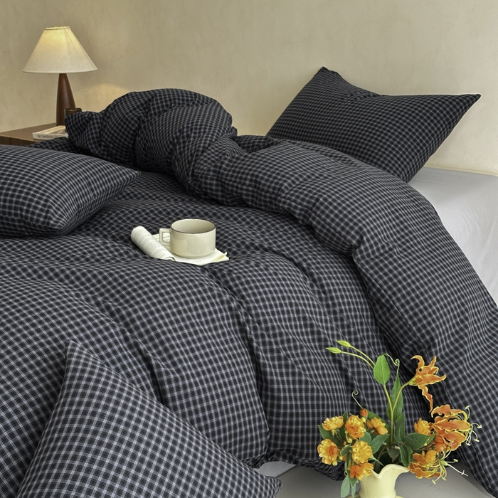 91家纺网 家纺一手货源 找家纺 ab家纺 2026新款色织水洗棉全棉四件套 空野-墨蓝