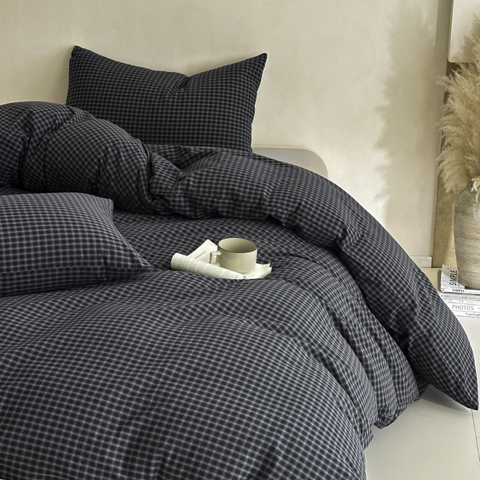 91家纺网 家纺一手货源 找家纺 ab家纺 2026新款色织水洗棉全棉四件套 空野-墨蓝