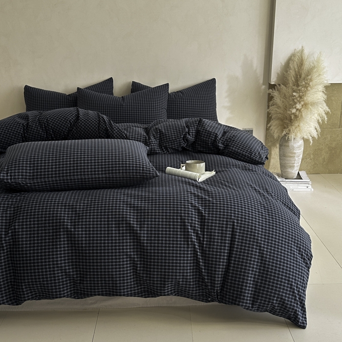 91家纺网 家纺一手货源 找家纺 ab家纺 2026新款色织水洗棉全棉四件套 空野-墨蓝