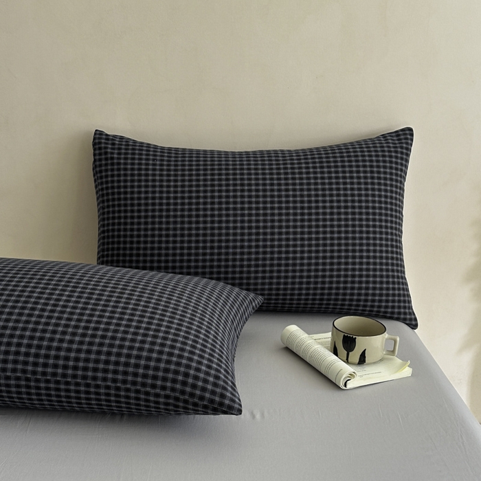 91家纺网 家纺一手货源 找家纺 ab家纺 2026新款色织水洗棉全棉四件套 空野-墨蓝