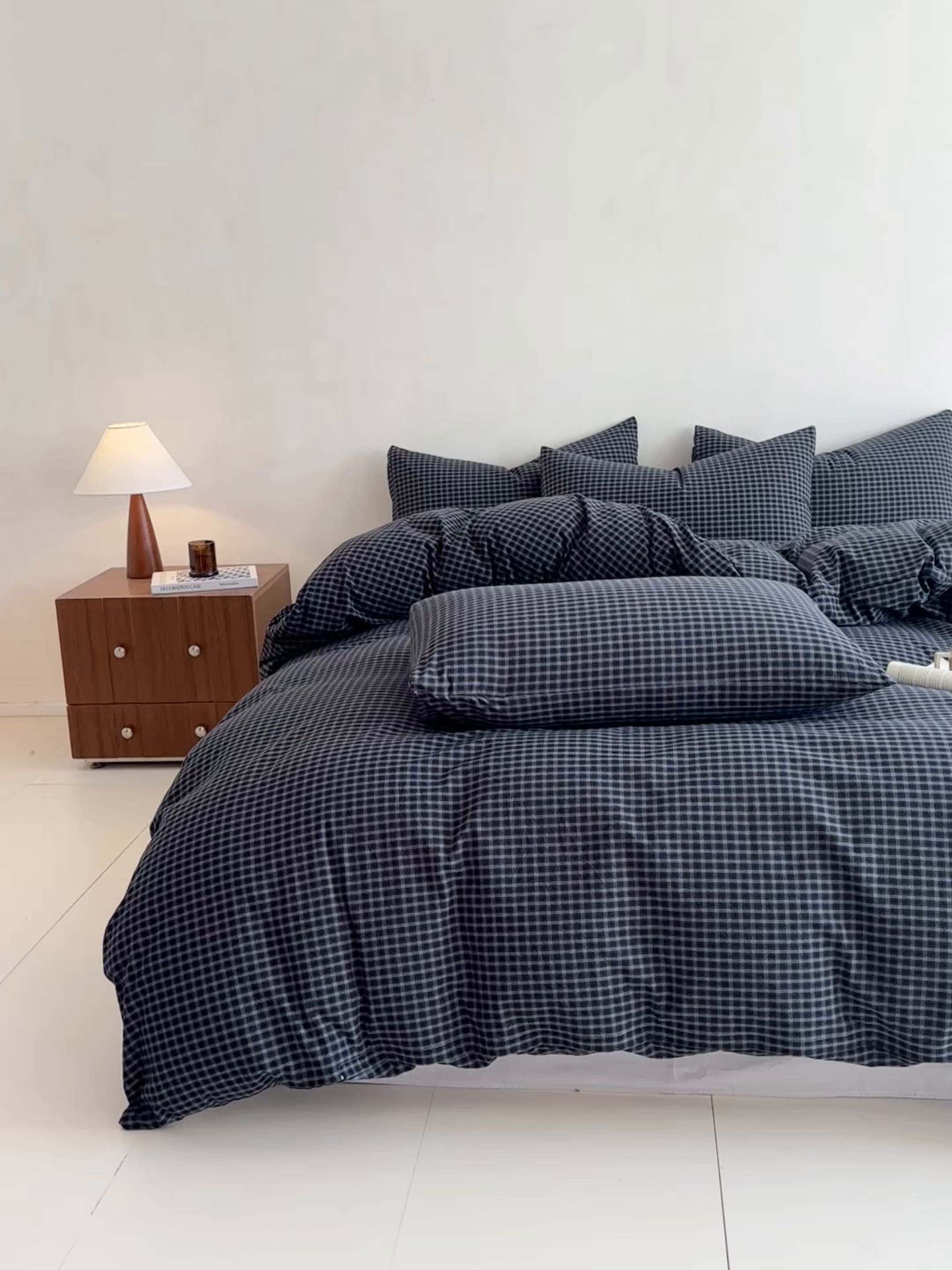 91家纺网 家纺一手货源 找家纺 ab家纺 2026新款色织水洗棉全棉四件套 空野-墨蓝