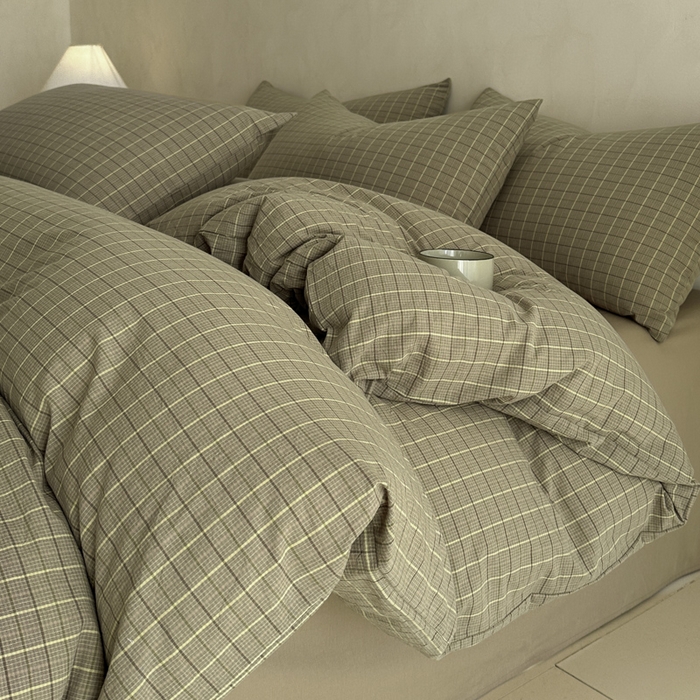 91家纺网 家纺一手货源 找家纺 ab家纺 2026新款色织水洗棉全棉四件套 山柚-咖