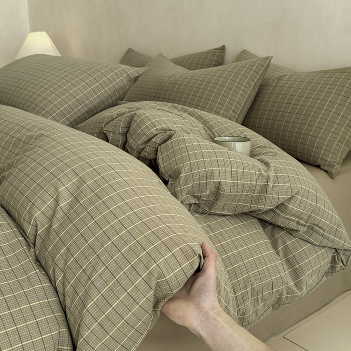 91家纺网 家纺一手货源 找家纺 ab家纺 2026新款色织水洗棉全棉四件套 山柚-咖