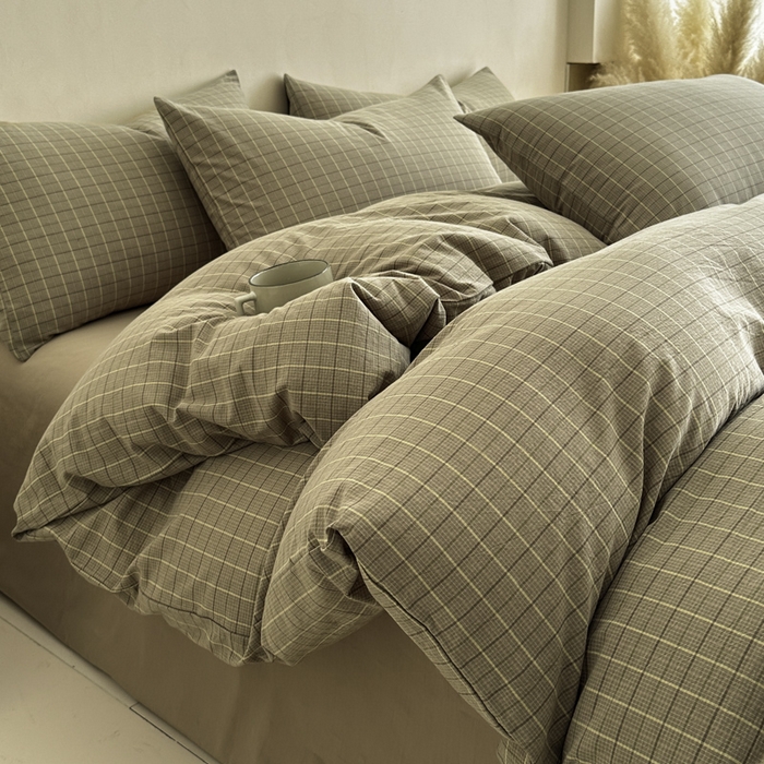 91家纺网 家纺一手货源 找家纺 ab家纺 2026新款色织水洗棉全棉四件套 山柚-咖