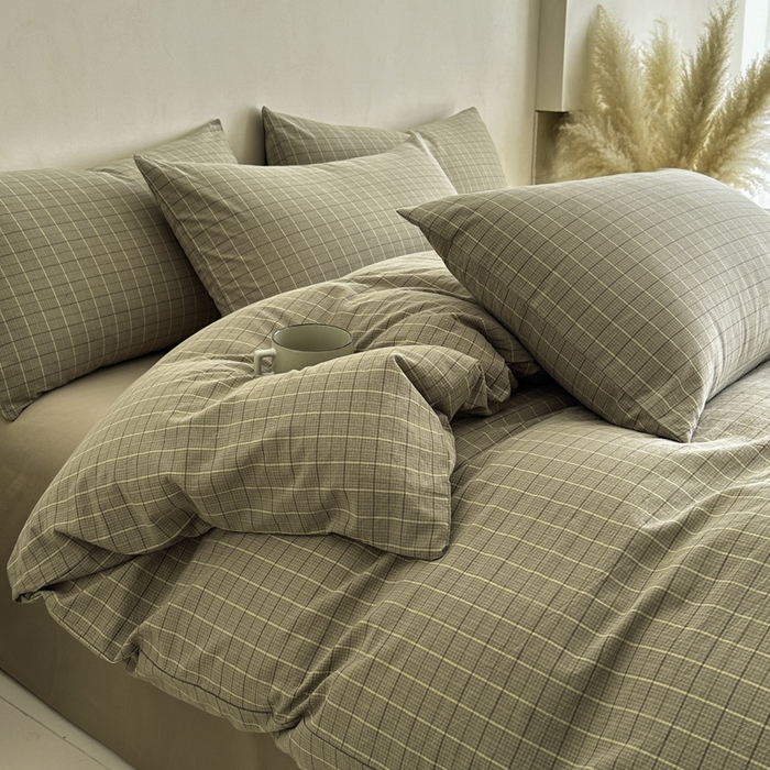 91家纺网 家纺一手货源 找家纺 ab家纺 2026新款色织水洗棉全棉四件套 山柚-咖