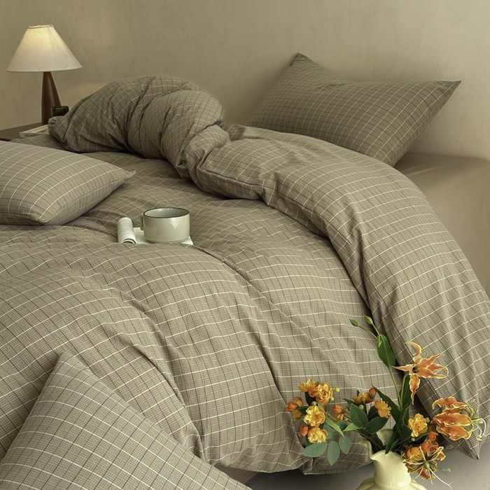 91家纺网 家纺一手货源 找家纺 ab家纺 2026新款色织水洗棉全棉四件套 山柚-咖