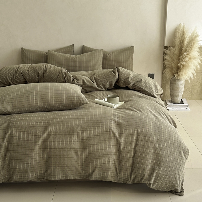 91家纺网 家纺一手货源 找家纺 ab家纺 2026新款色织水洗棉全棉四件套 山柚-咖