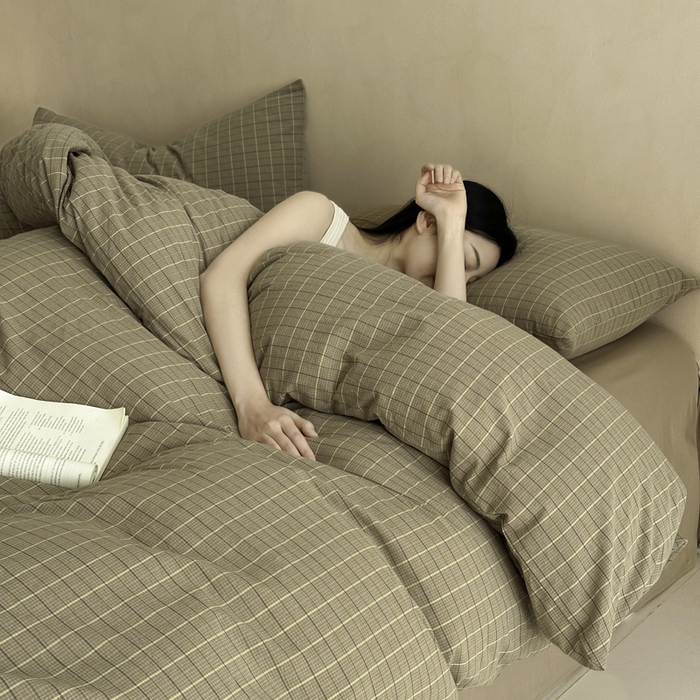 91家纺网 家纺一手货源 找家纺 ab家纺 2026新款色织水洗棉全棉四件套 山柚-咖