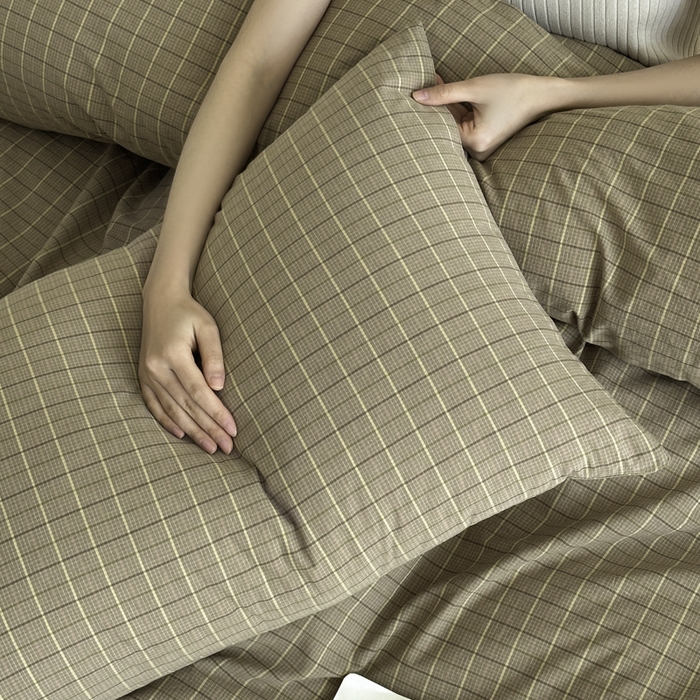 91家纺网 家纺一手货源 找家纺 ab家纺 2026新款色织水洗棉全棉四件套 山柚-咖