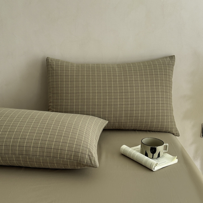 91家纺网 家纺一手货源 找家纺 ab家纺 2026新款色织水洗棉全棉四件套 山柚-咖