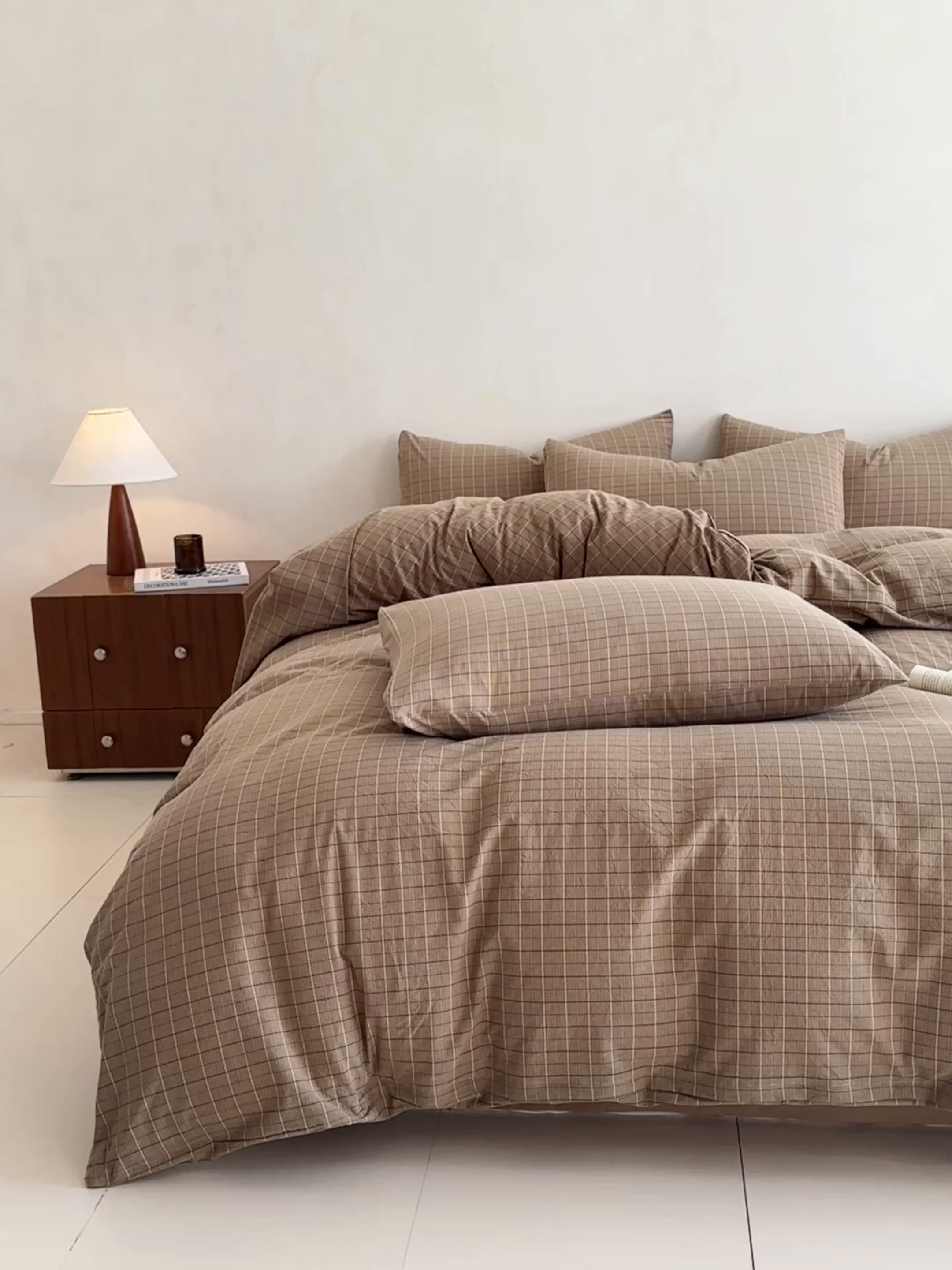 91家纺网 家纺一手货源 找家纺 ab家纺 2026新款色织水洗棉全棉四件套 山柚-咖