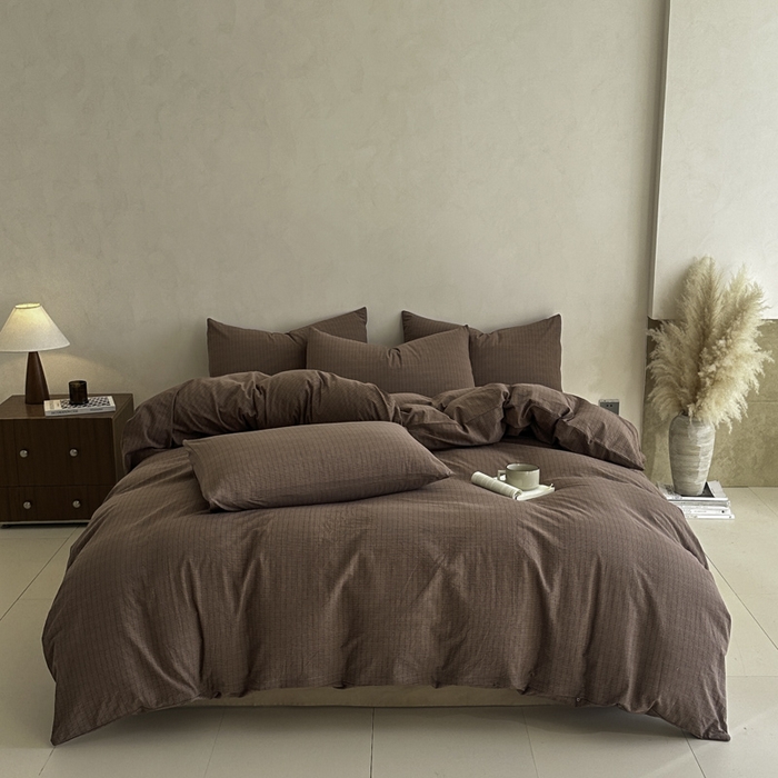 ab家纺 2026新款色织水洗棉全棉四件套 山柚-棕