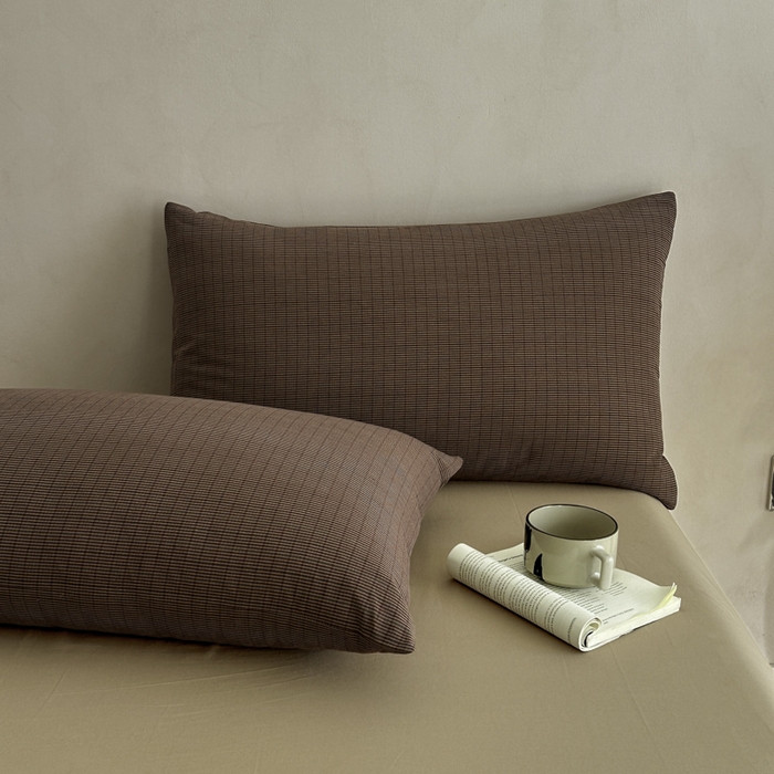 91家纺网 家纺一手货源 找家纺 ab家纺 2026新款色织水洗棉全棉四件套 山柚-棕