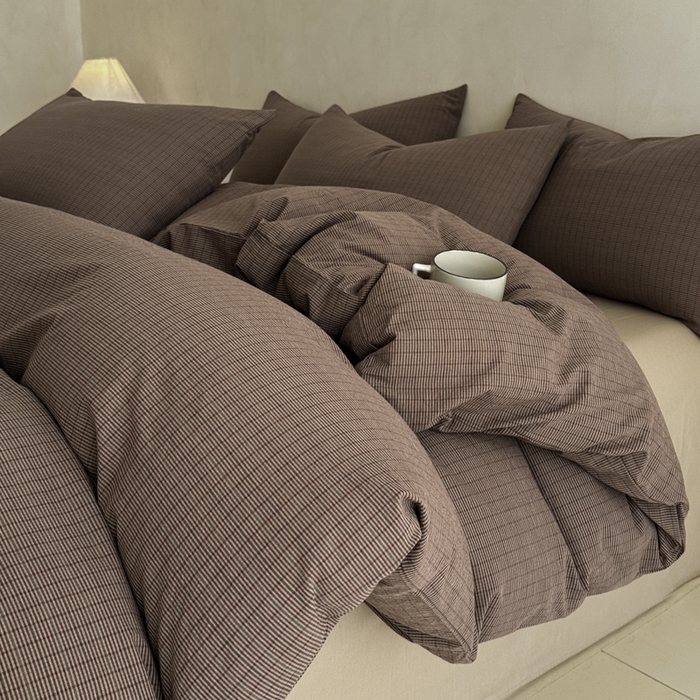91家纺网 家纺一手货源 找家纺 ab家纺 2026新款色织水洗棉全棉四件套 山柚-棕