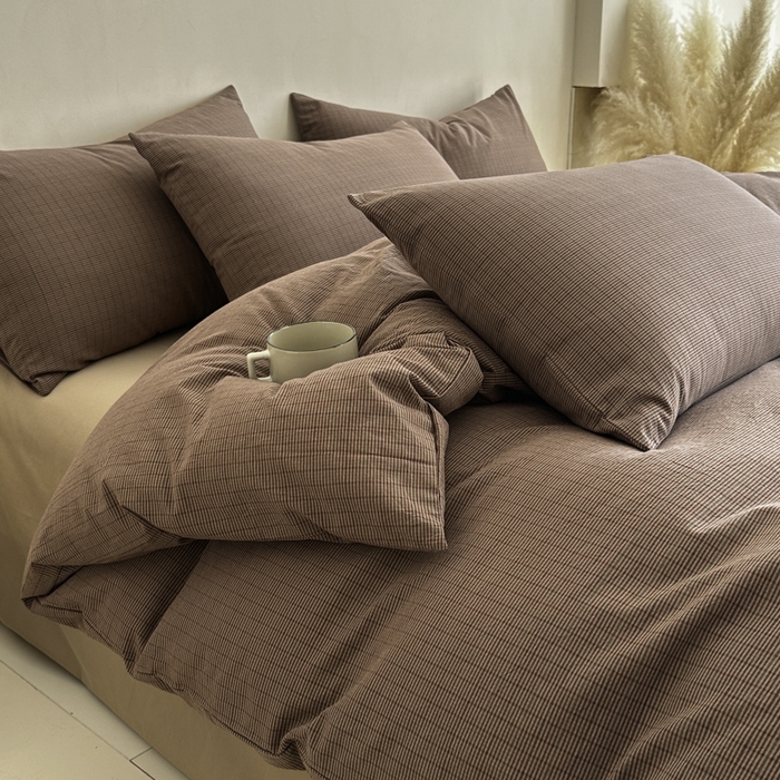 91家纺网 家纺一手货源 找家纺 ab家纺 2026新款色织水洗棉全棉四件套 山柚-棕