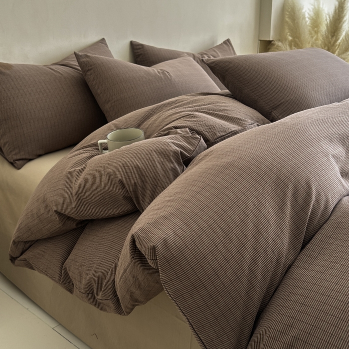 91家纺网 家纺一手货源 找家纺 ab家纺 2026新款色织水洗棉全棉四件套 山柚-棕