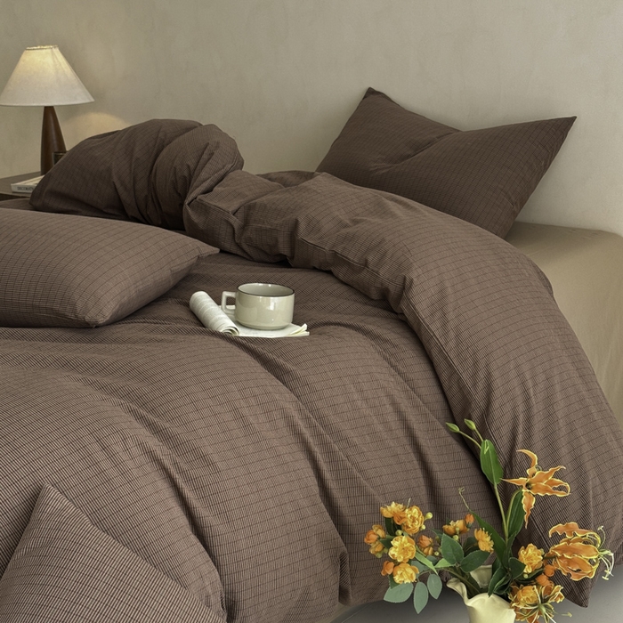 91家纺网 家纺一手货源 找家纺 ab家纺 2026新款色织水洗棉全棉四件套 山柚-棕