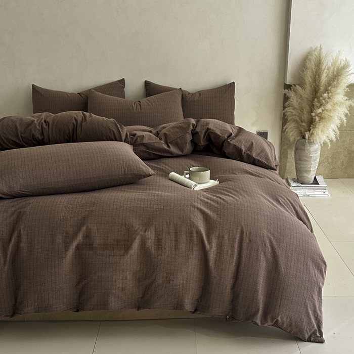 91家纺网 家纺一手货源 找家纺 ab家纺 2026新款色织水洗棉全棉四件套 山柚-棕