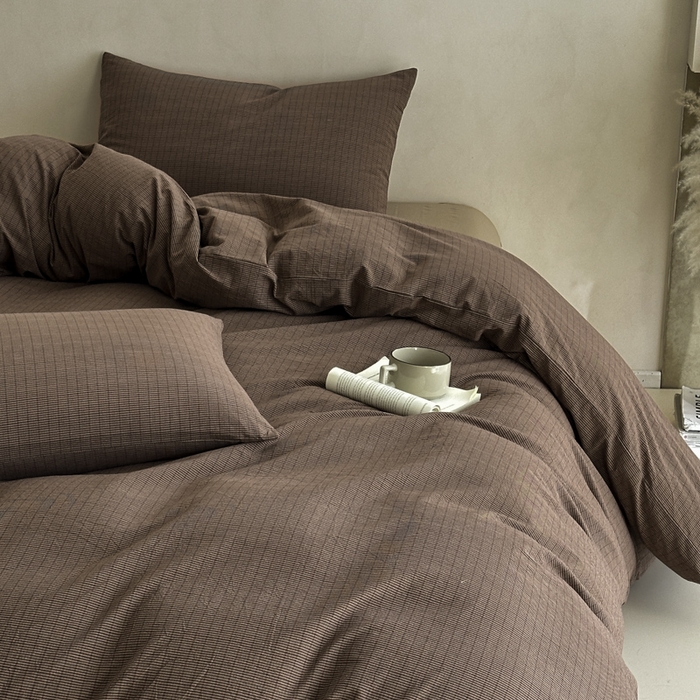 91家纺网 家纺一手货源 找家纺 ab家纺 2026新款色织水洗棉全棉四件套 山柚-棕