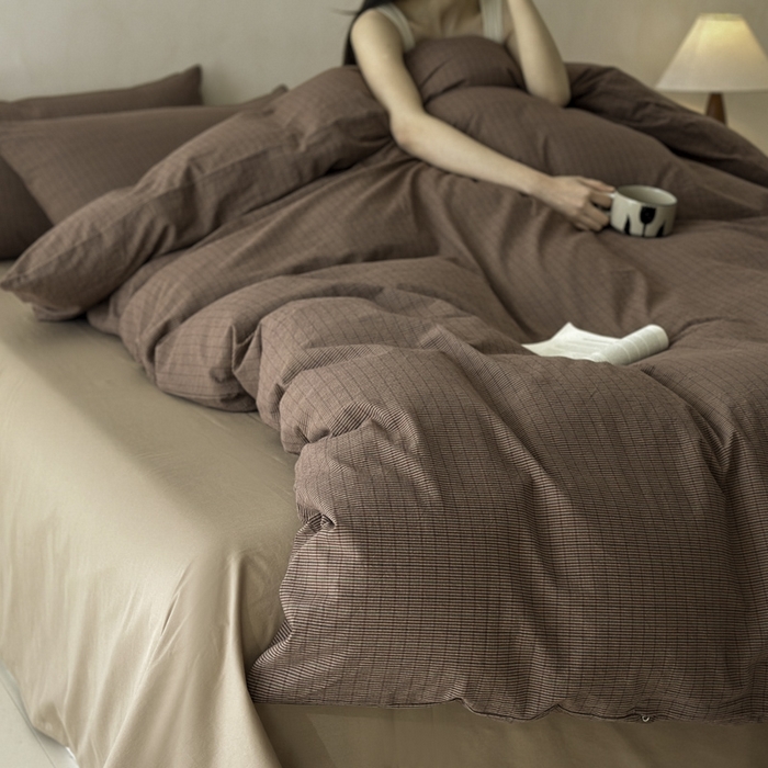 91家纺网 家纺一手货源 找家纺 ab家纺 2026新款色织水洗棉全棉四件套 山柚-棕