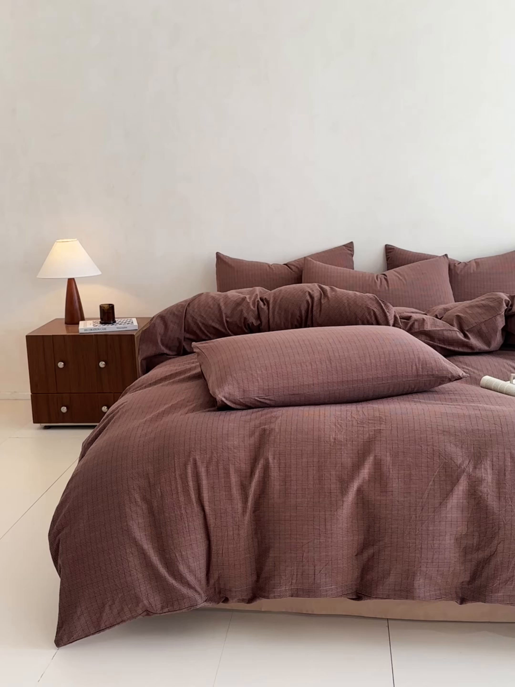 91家纺网 家纺一手货源 找家纺 ab家纺 2026新款色织水洗棉全棉四件套 山柚-棕