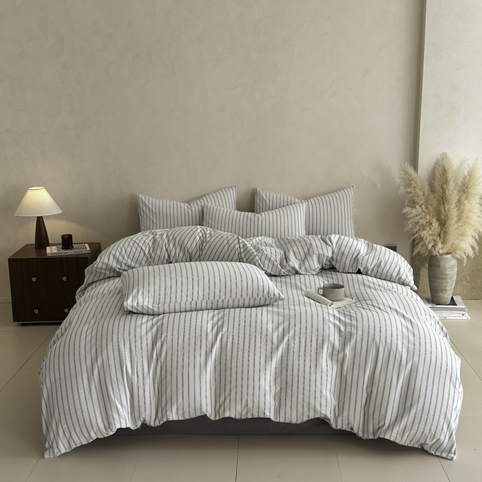 ab家纺 2026新款色织水洗棉全棉四件套 双条-灰