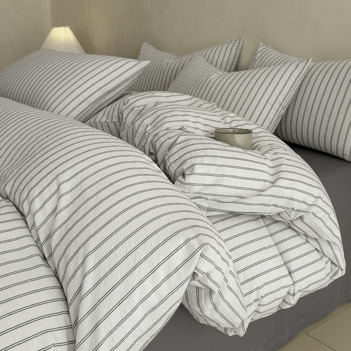 91家纺网 家纺一手货源 找家纺 ab家纺 2026新款色织水洗棉全棉四件套 双条-灰